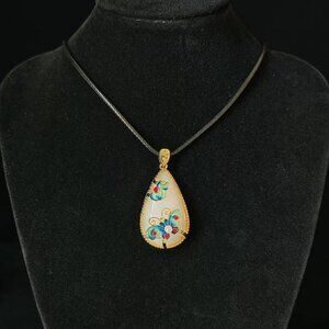 Enamel Butterfly Inlaid White Jade Pendant